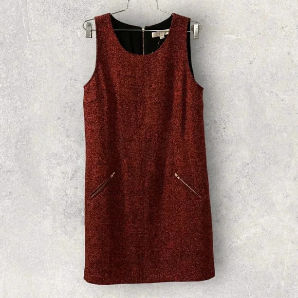 Ann Taylor Loft women's red tweed sleeveless dress size 12 zipper pockets new - Picture 1 of 14